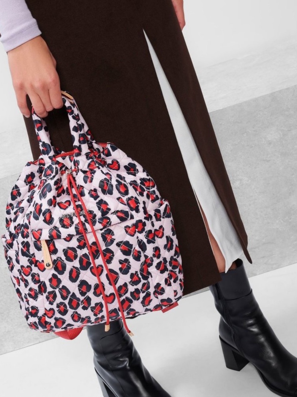 MZ WALLACE SMALL METRO CONVERTIBLE BACKPACK BAG TOTE HEART LEOPARD